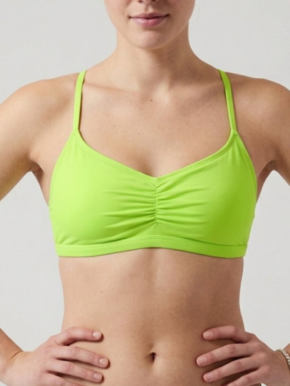 Go by Gossip Cinched Front Strappy Back Bikini Top Lime Green Swim Size L NWT